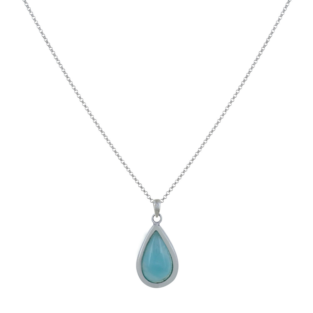 LES POULETTES BIJOUX Collier Chaine Argent Rhodié et Pendentif Larme de Larimar