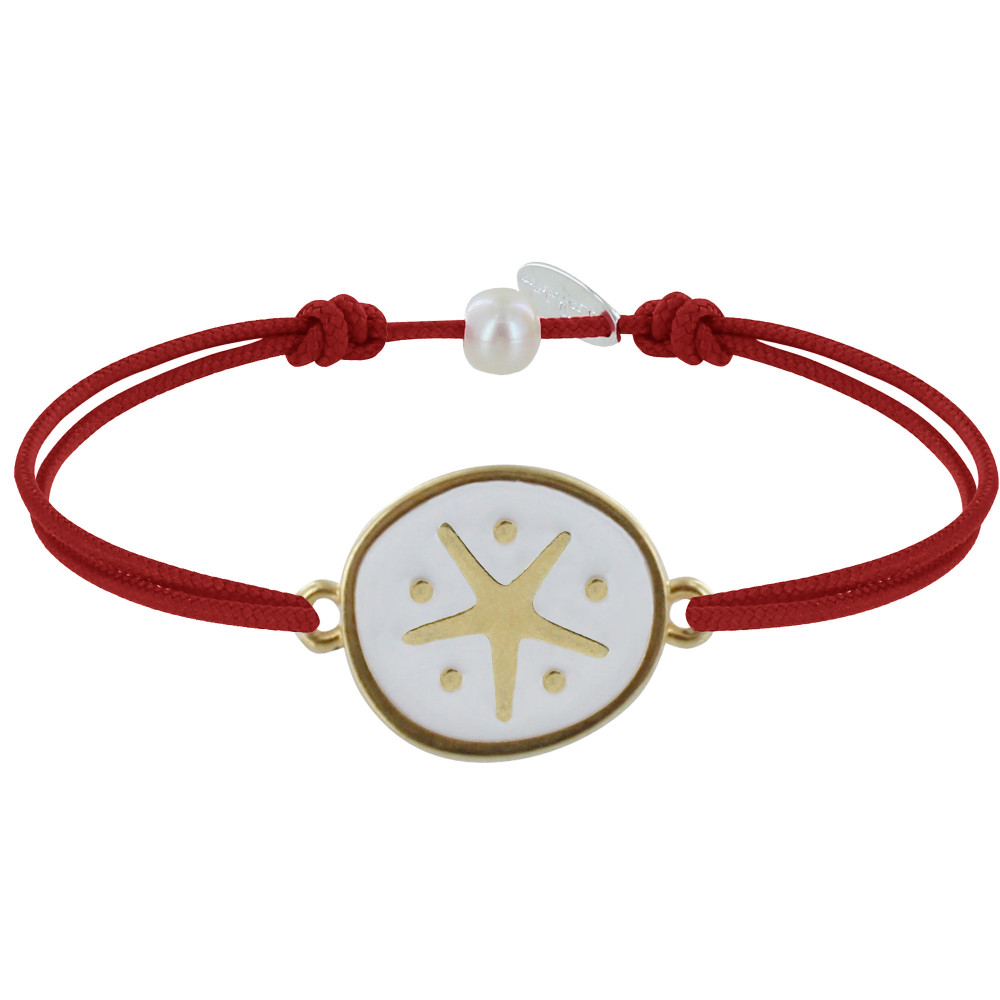 LES POULETTES BIJOUX Bracelet Lien Médaille en Laiton Etoile émaillée Blanche - Rouge
