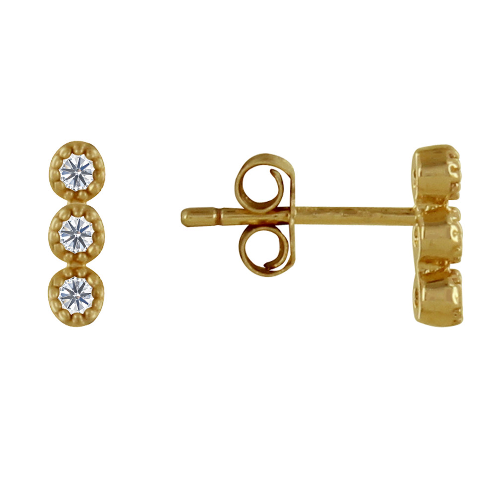 LES POULETTES BIJOUX - Boucles d'Oreilles Plaqué Or Trois Strass Rond