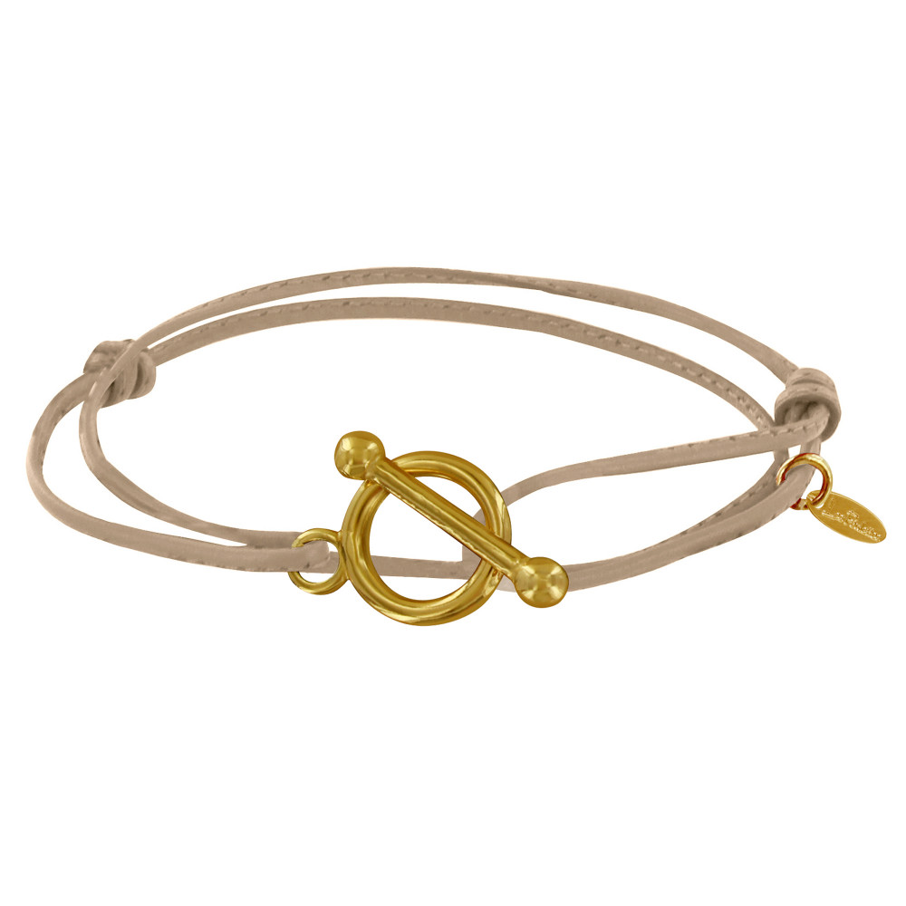 LES POULETTES BIJOUX - Bracelet Double Tour Plaqué Or Fermoir T et Lien en Cuir Coul