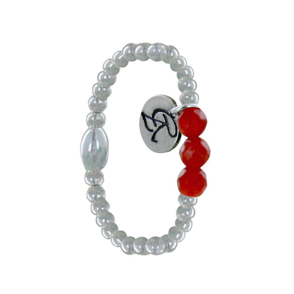 LES POULETTES BIJOUX Bague Argent 925 Elastique Bille et Trois Perles de Cornaline F