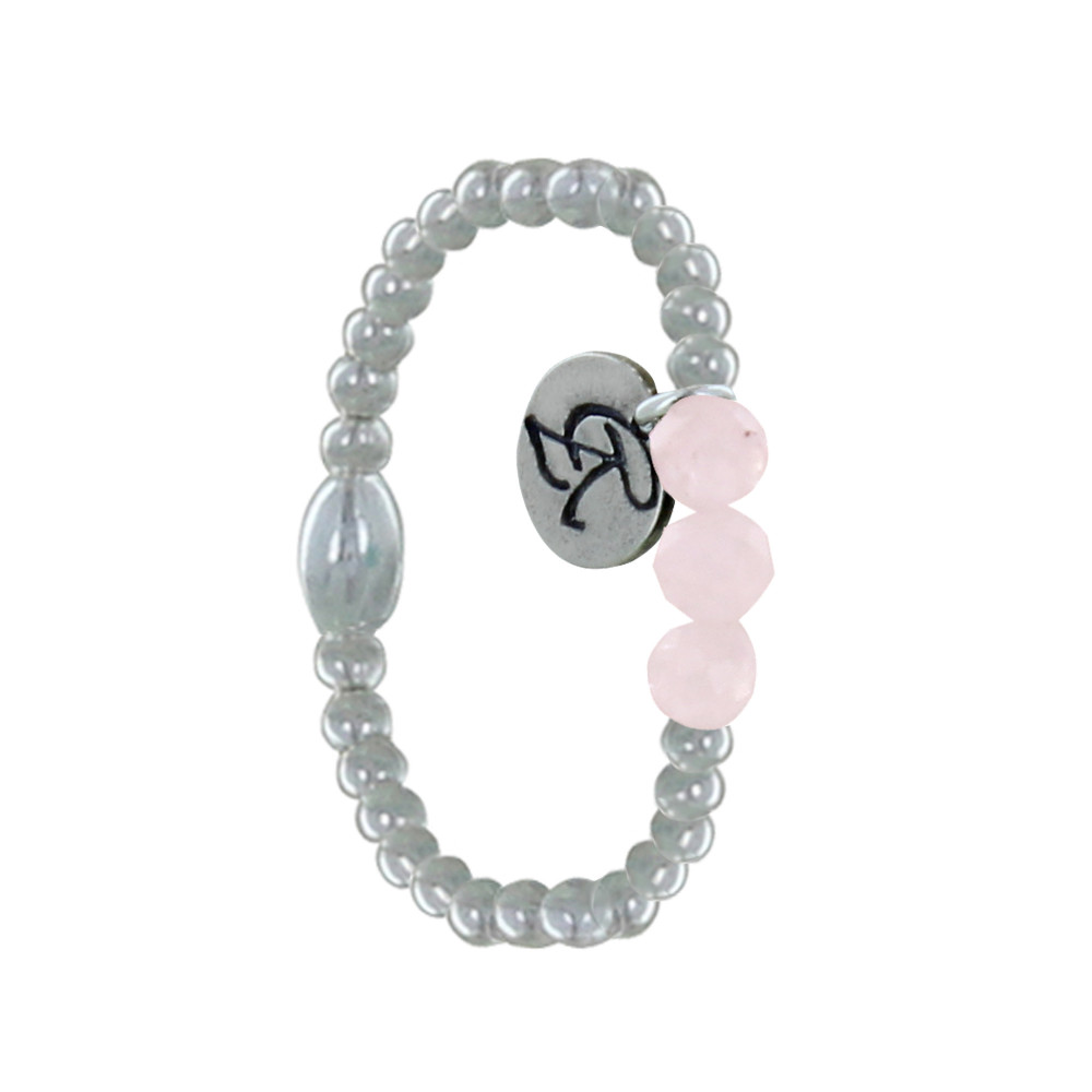 LES POULETTES BIJOUX Bague Argent 925 Elastique Bille et Trois Perles de Quartz Rose