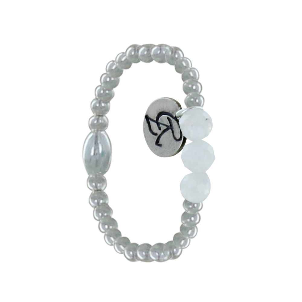 LES POULETTES BIJOUX Bague Argent 925 Elastique Bille et Trois Perles de Pierre de L
