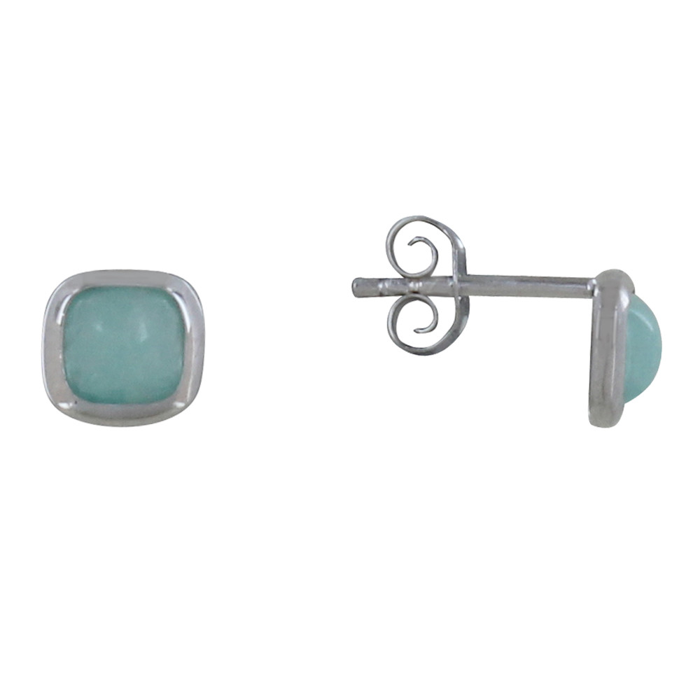LES POULETTES BIJOUX Boucles d'Oreilles Clous Argent Petit Carré Bombé d'Amazonite