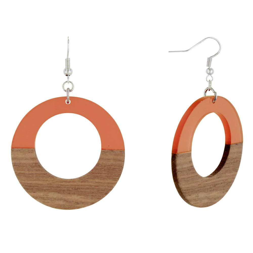 LES POULETTES BIJOUX Boucles d'Oreilles Argent 925 Disque Ajouré Bois et Résine - Or