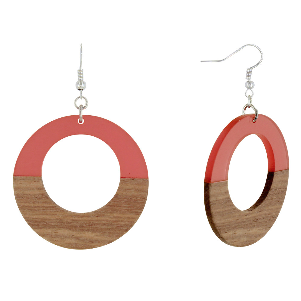 LES POULETTES BIJOUX Boucles d'Oreilles Argent 925 Disque Ajouré Bois et Résine