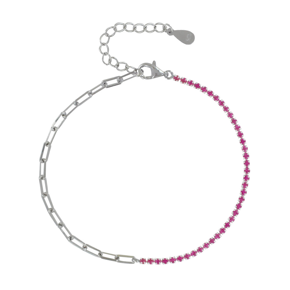 LES POULETTES BIJOUX Bracelet Argent 925 Mailles Cheval et Petits Cubes de Strass -