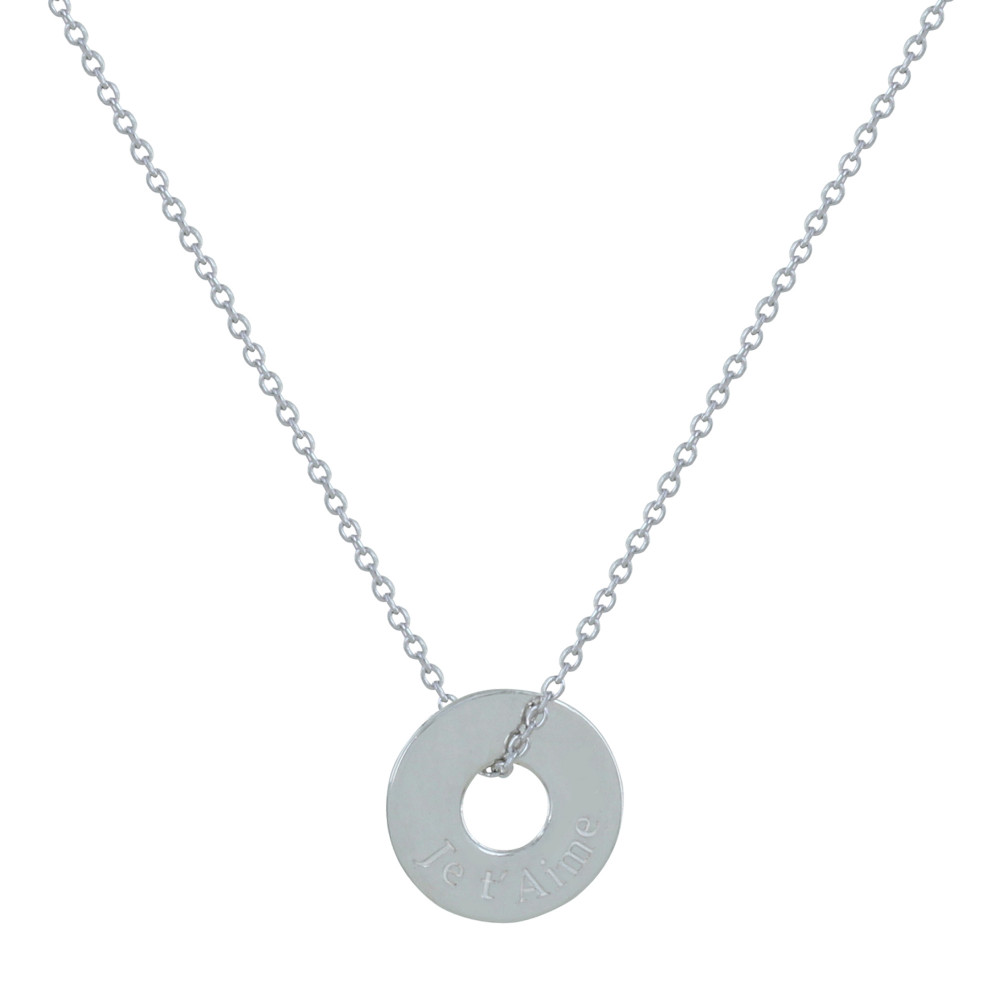 LES POULETTES BIJOUX - Collier Argent 925 Rhodié Jeton Ajouré Gravé Je T'Aime