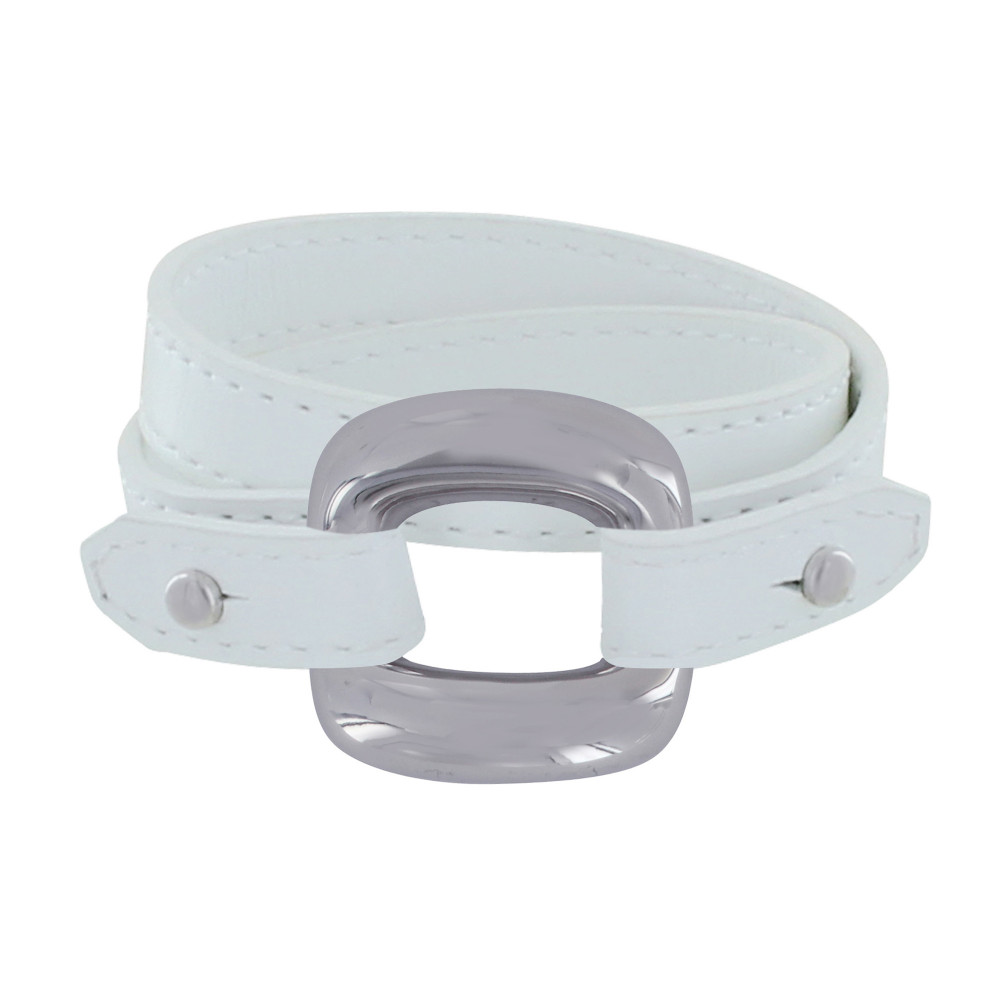LES POULETTES BIJOUX Bracelet Double Tour Cuir et Maille Carrée Argent 925 - Blanc