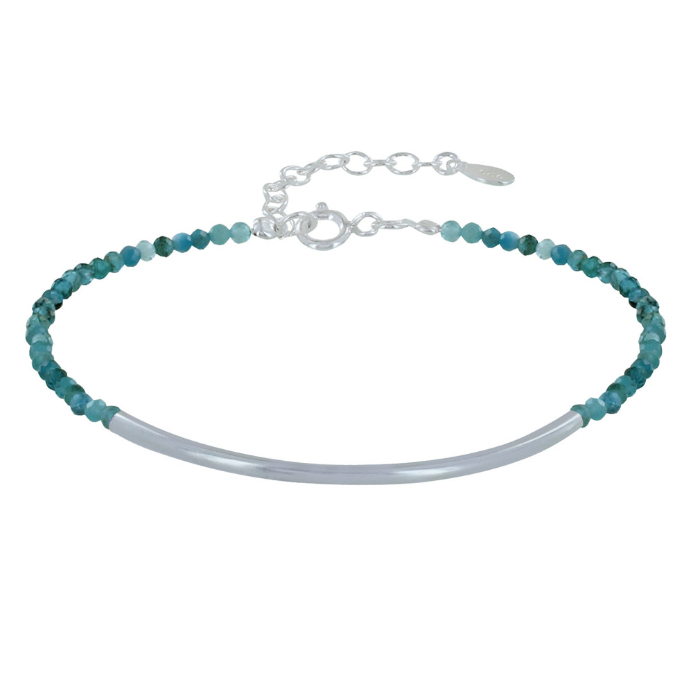 LES POULETTES BIJOUX - Bracelet Argent Tube et Perles Facettées d'Apatite Bleu
