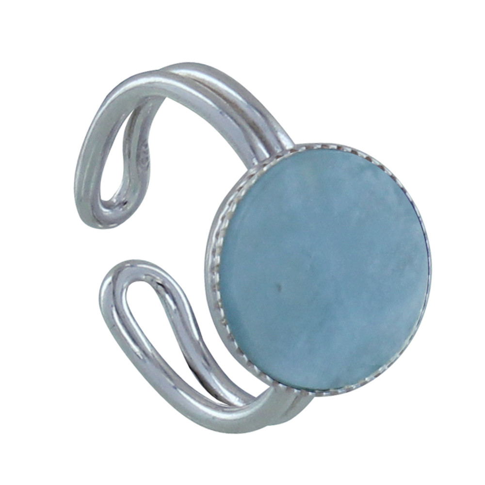 LES POULETTES BIJOUX - Bague Argent 925 Rond Dentelé d'Aigue Marine - taille 54