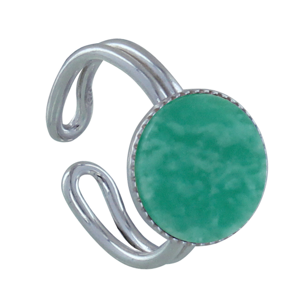 LES POULETTES BIJOUX Bague Argent 925 Rond Dentelé d'Amazonite - taille 54