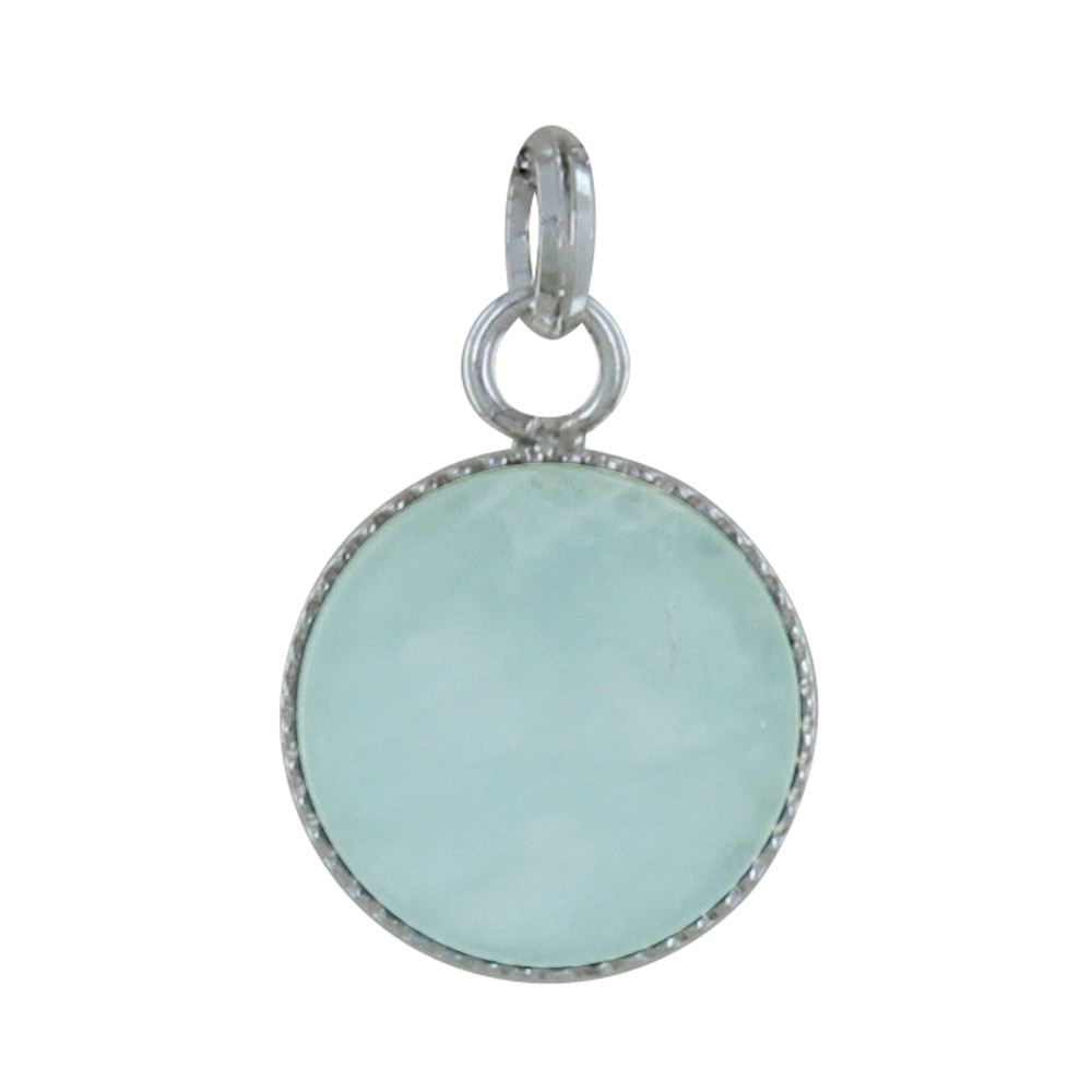 LES POULETTES BIJOUX Pendentif Argent 925 Rond Lisse d'Aigue Marine