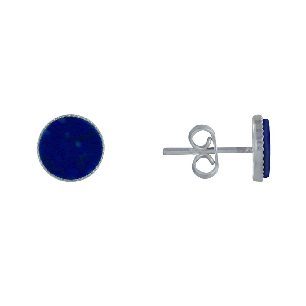 LES POULETTES BIJOUX Boucles d'Oreilles Argent 925 Rond Dentelé de Lapis Lazuli