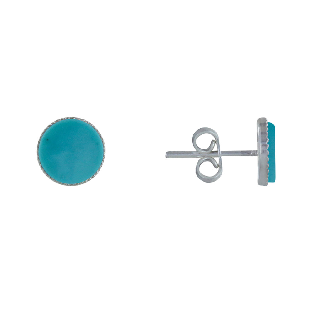 LES POULETTES BIJOUX Boucles d'Oreilles Argent 925 Rond Dentelé de Turquoise