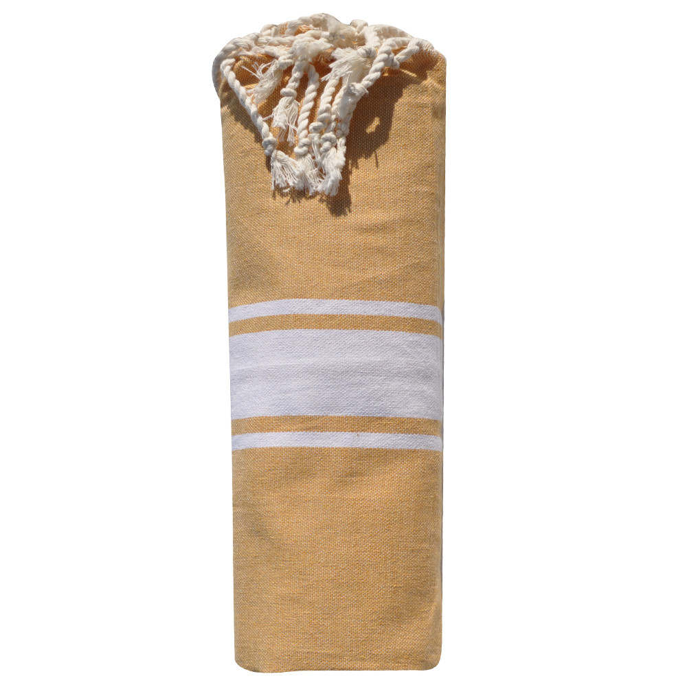 LES POULETTES BIJOUX - Fouta Drap Plage et Hammam Coton Couleur Ocre 100 x 200cm