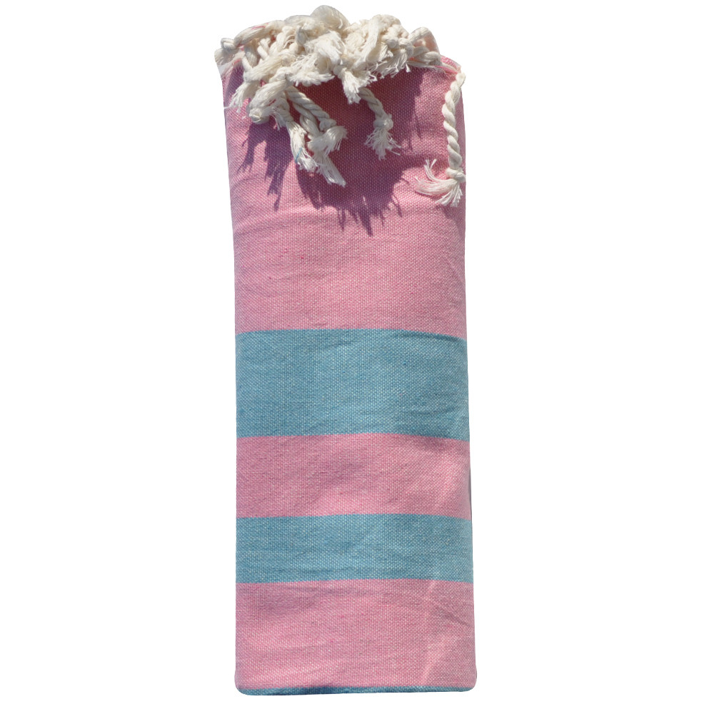 LES POULETTES BIJOUX Fouta Drap Plage et Hammam Coton Rose Rayé Turquoise 100 x 200cm
