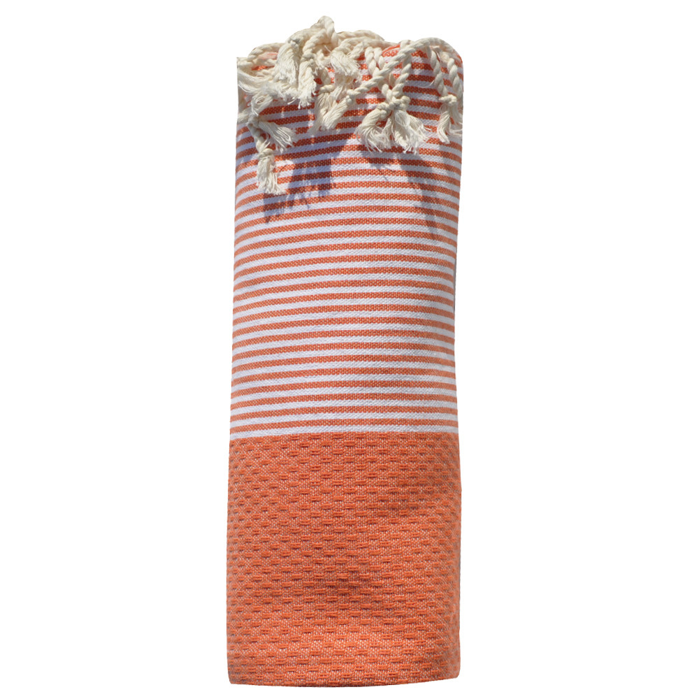 LES POULETTES BIJOUX Fouta Drap Plage et Hammam Coton Nid d'Abeille Orange Petites R