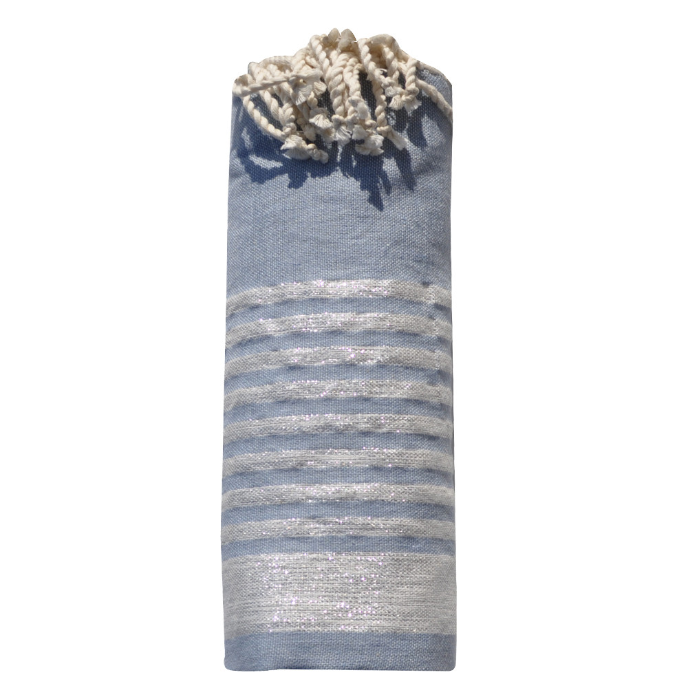 LES POULETTES BIJOUX Fouta Drap Plage et Hammam Coton Bande et Petites Rayures Lurex