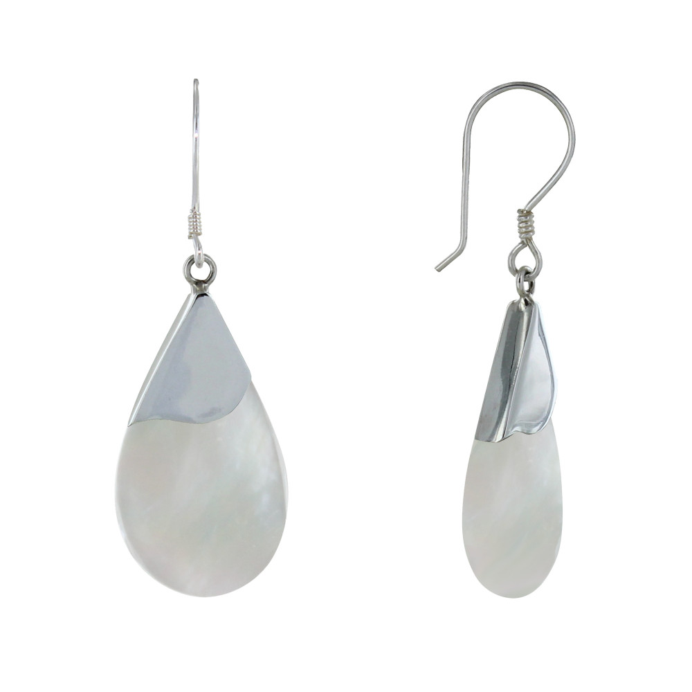 LES POULETTES BIJOUX Boucles d'Oreilles Argent Fine Goutte Nacre - Blanc