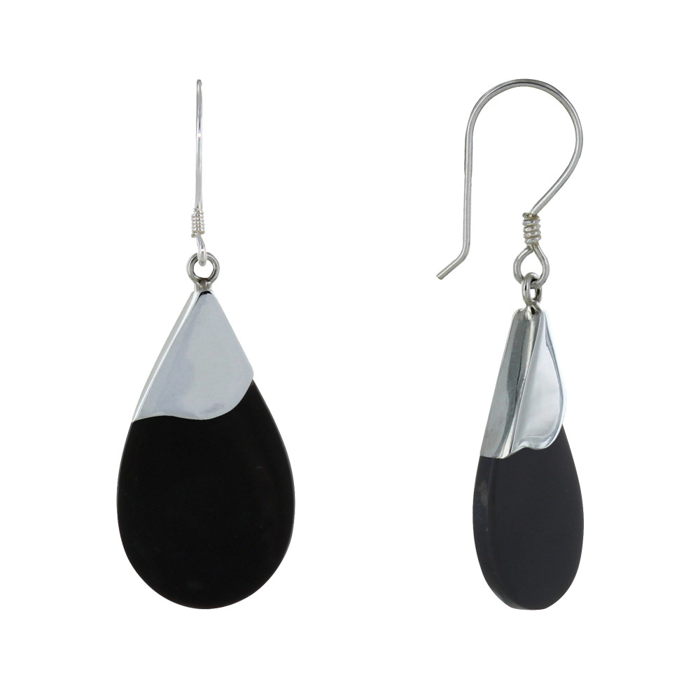 LES POULETTES BIJOUX Boucles d'Oreilles Argent Fine Goutte Nacre - Noir