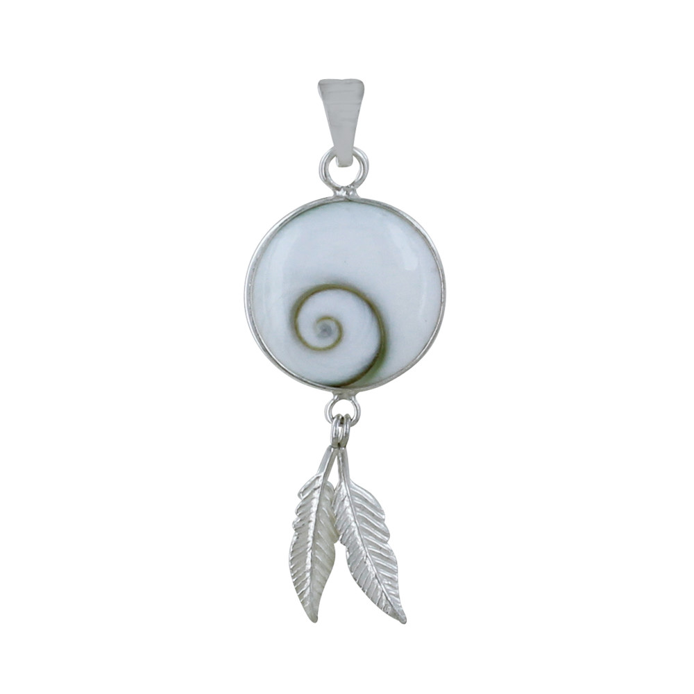 LES POULETTES BIJOUX Pendentif Argent Oeil de Sainte Lucie et Deux Petites Plumes