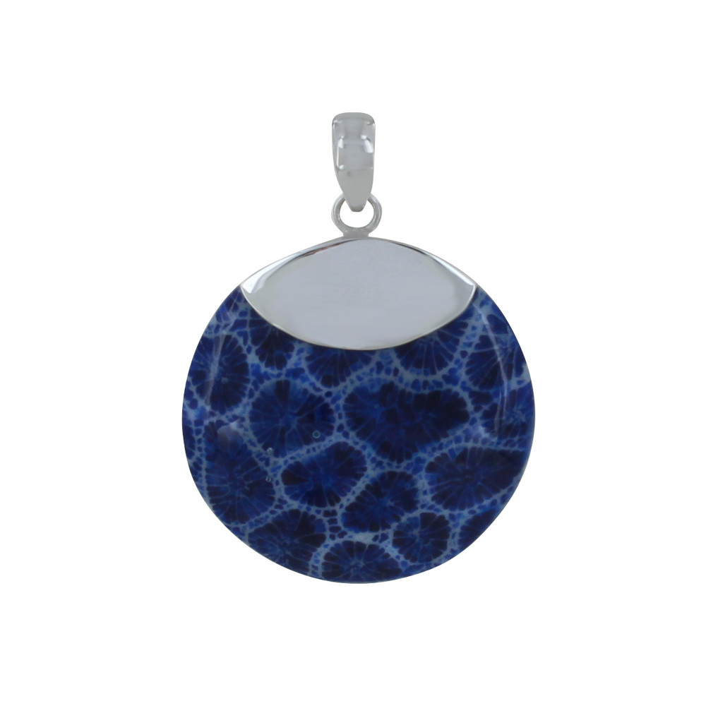LES POULETTES BIJOUX Pendentif Argent Disque Coquillage Teinté Bleu