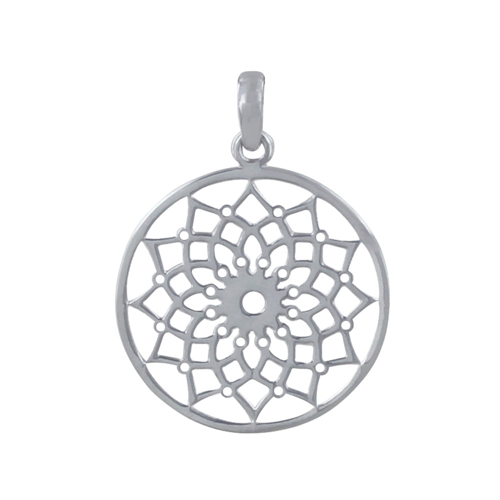 LES POULETTES BIJOUX Pendentif Argent Rond 925 Fleur Mandala