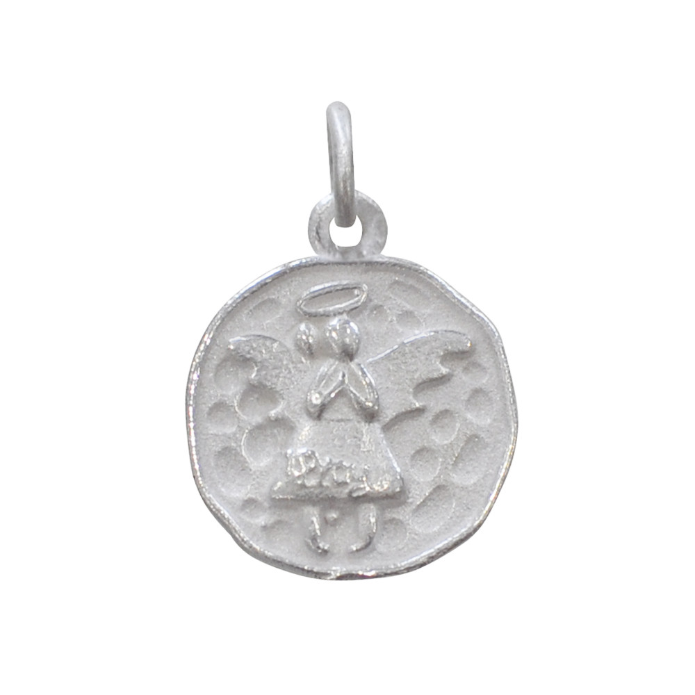 LES POULETTES BIJOUX - Pendentif Argent Brossé Médaille Ronde Ange Gardien