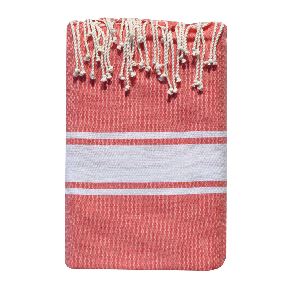 LES POULETTES BIJOUX Grand Fouta Drap Plage et Hammam Coton Couleur Rouge 150 x 250cm