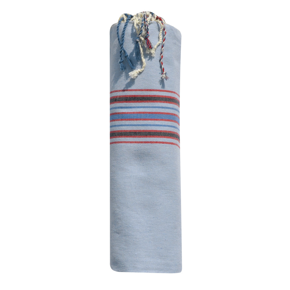 LES POULETTES BIJOUX Fouta Drap Plage et Hammam Coton Madras Bleu Ciel 100 x 200cm