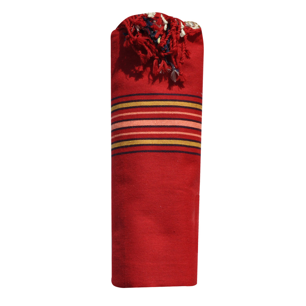 LES POULETTES BIJOUX Fouta Drap Plage et Hammam Coton Madras Rouge 100 x 200cm
