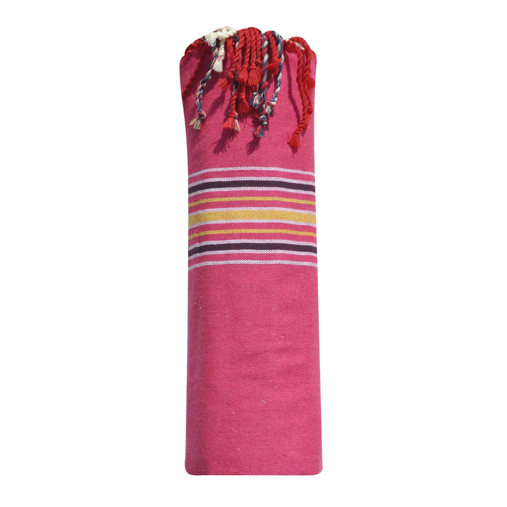LES POULETTES BIJOUX Fouta Drap Plage et Hammam Coton Madras Fuchsia 100 x 200cm