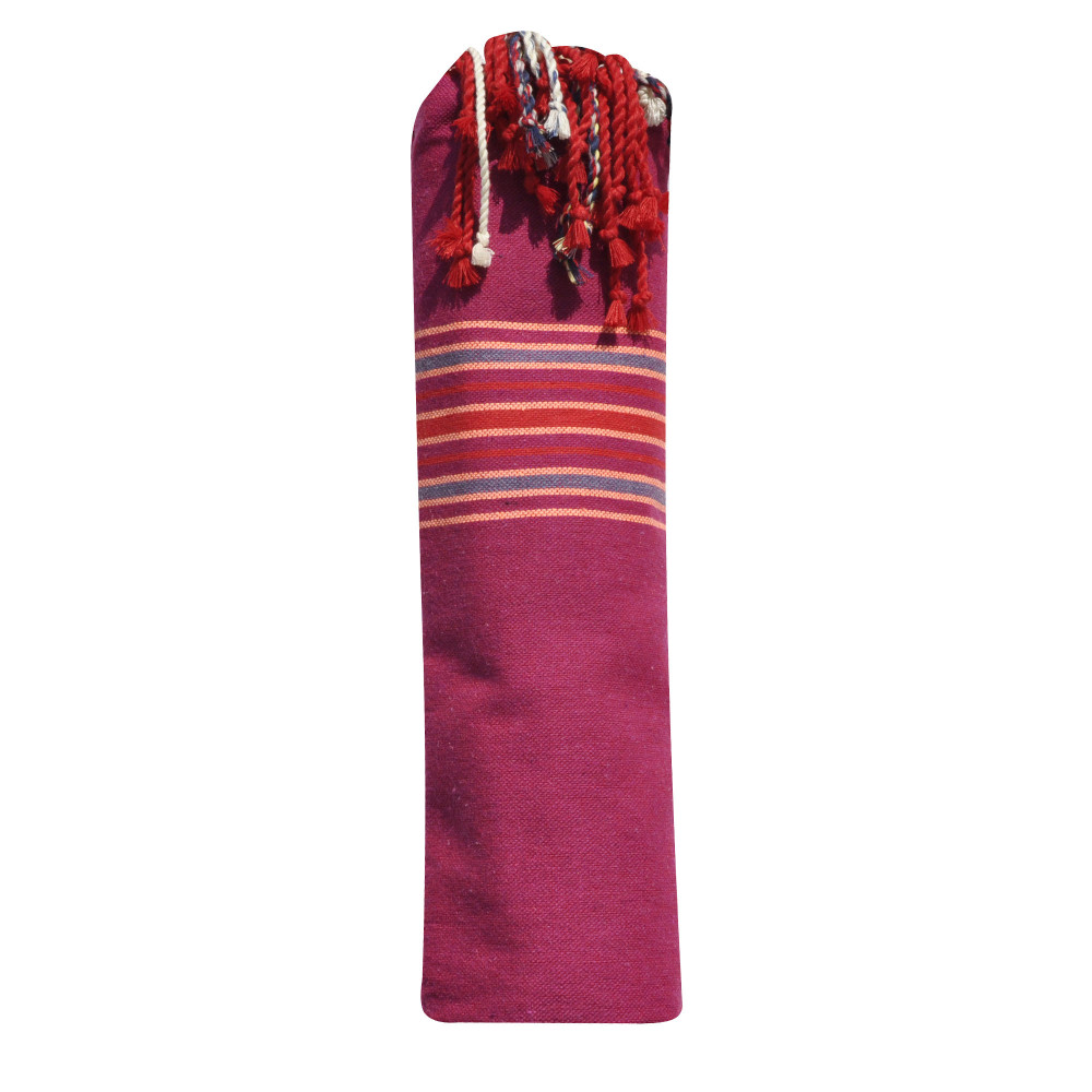 LES POULETTES BIJOUX Fouta Drap Plage et Hammam Coton Madras Framboise 100 x 200cm