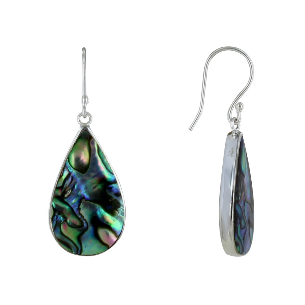 LES POULETTES BIJOUX Boucles d'Oreilles Argent Réversible Goutte Nacre Ivoire et Aba