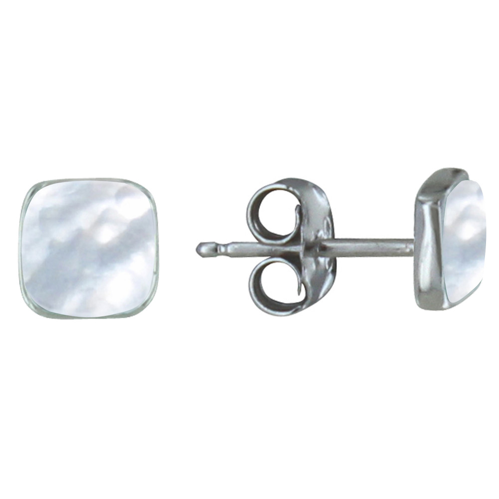 LES POULETTES BIJOUX Boucles d'Oreilles Clous Argent Petit Carré de Nacre