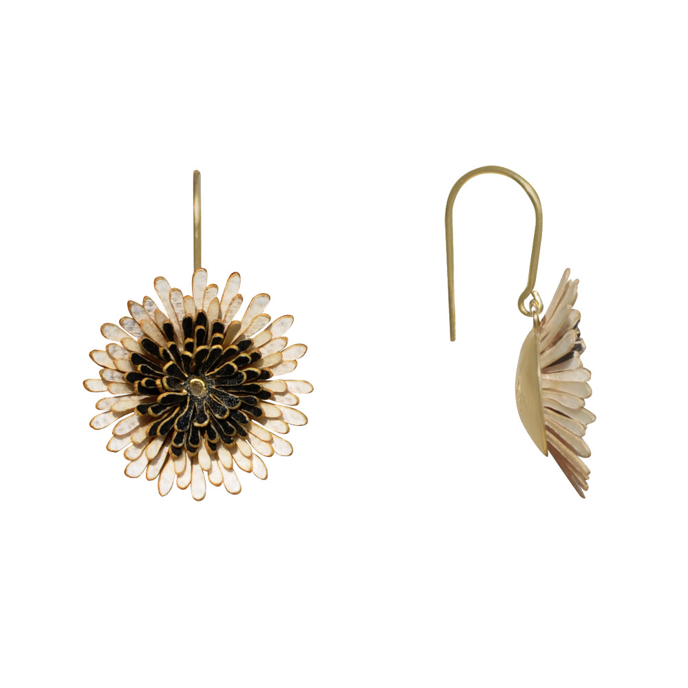 LES POULETTES BIJOUX Boucles d'Oreilles Laiton Anémone en Cuir - Beige