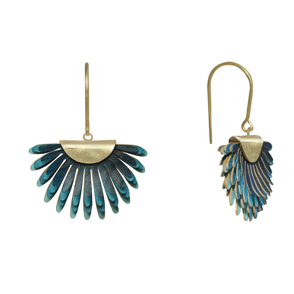 LES POULETTES BIJOUX Boucles d'Oreilles Laiton Feuille en Cuir - Bleu