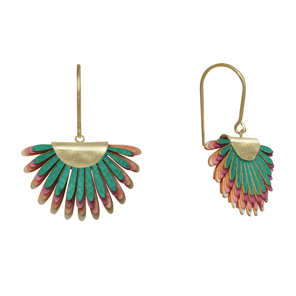LES POULETTES BIJOUX Boucles d'Oreilles Laiton Feuille en Cuir - Multicolore