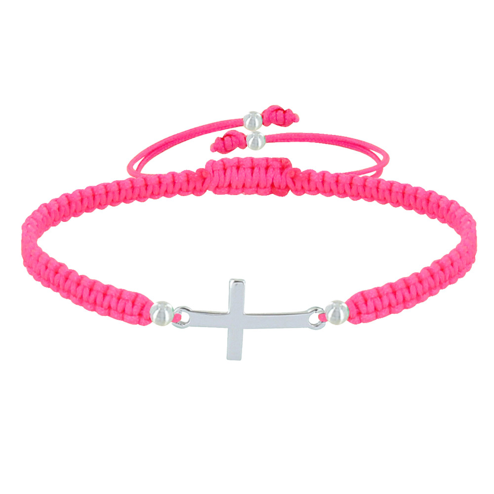 LES POULETTES BIJOUX Bracelet Argent 925 Croix Lien Tréssé - Classics - Rose Pale