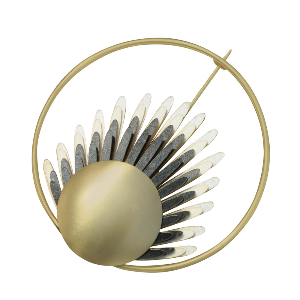 LES POULETTES BIJOUX Broche Laiton Anneau Capsule et Feuille en Cuir - Beige