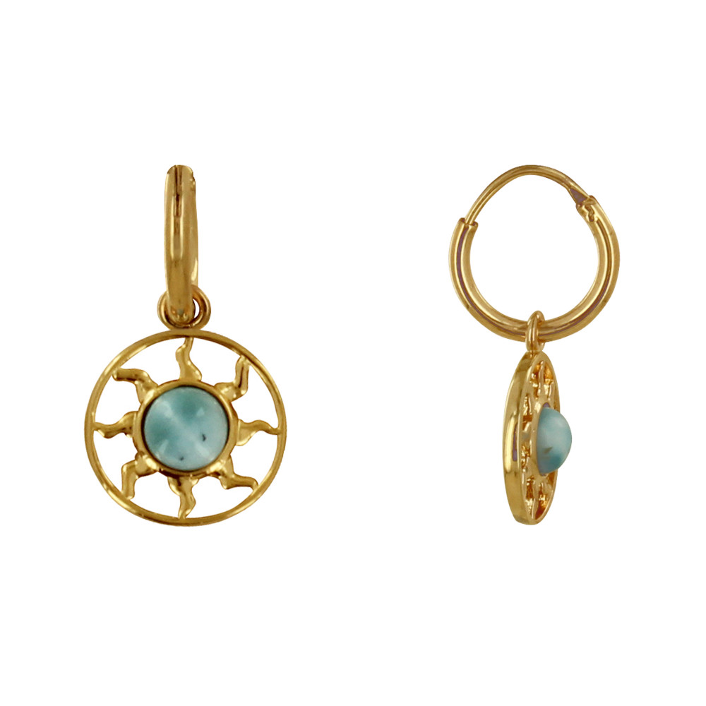 LES POULETTES BIJOUX Boucles d'Oreilles Plaqué Or Mini Créoles Médaille Ronde Soleil