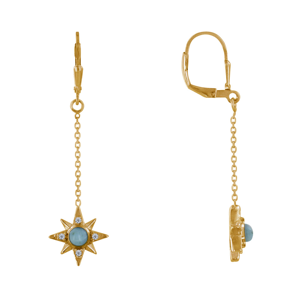 LES POULETTES BIJOUX Boucles d'Oreilles Plaqué Or Dormeuse Chainette Etoile Polaire