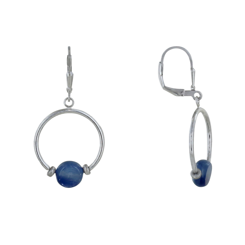 LES POULETTES BIJOUX - Boucles d'Oreilles Dormeuse Argent Anneaux et Bouton de Cyani