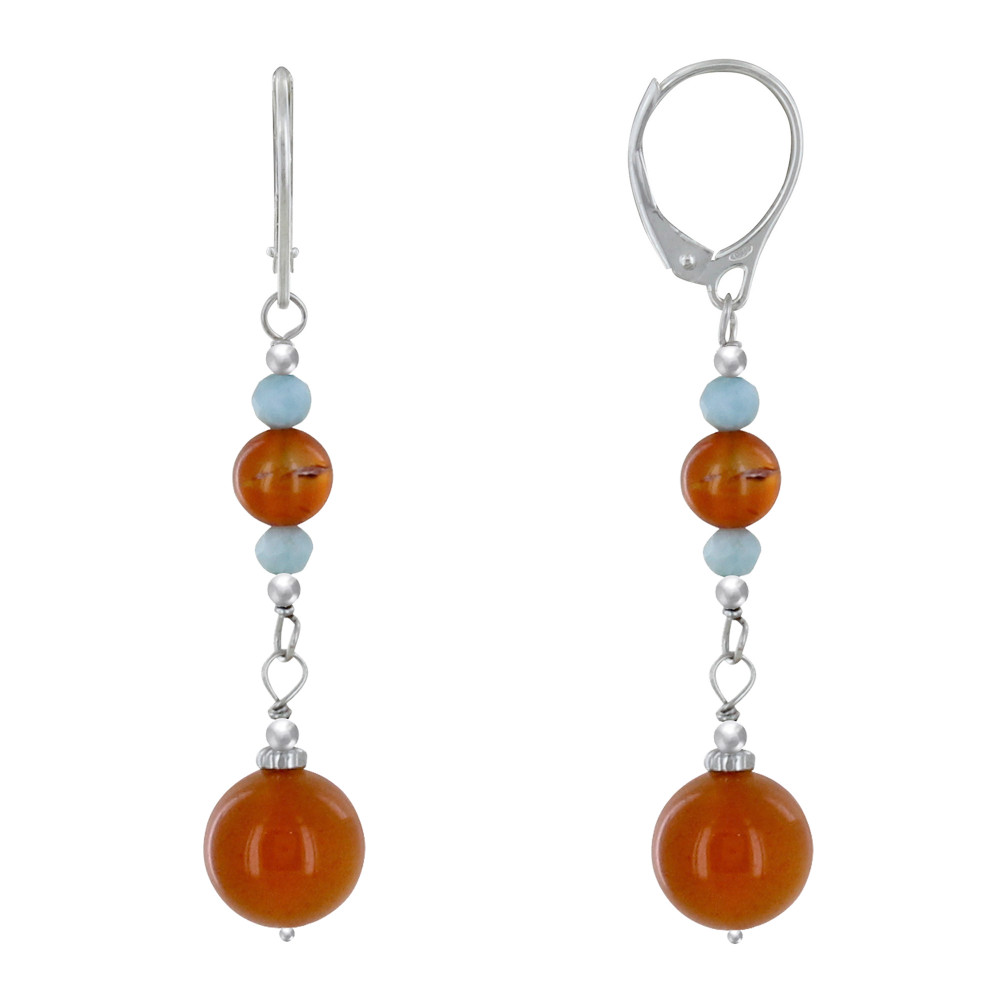 LES POULETTES BIJOUX Boucles d'Oreilles Argent Dormeuse Deux Perles de Cornaline et