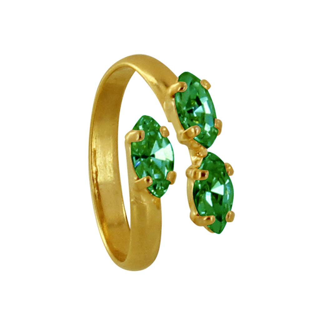 LES POULETTES BIJOUX Bague Laiton Doré Trois Strass Vert - taille 56