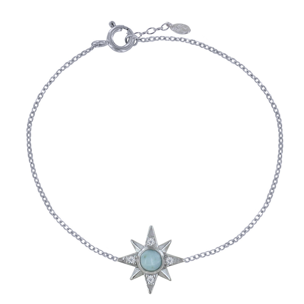 LES POULETTES BIJOUX - Bracelet Argent 925 Etoile Polaire et Demi Perle de Larimar