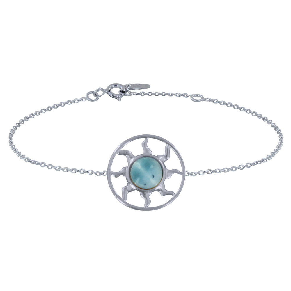 LES POULETTES BIJOUX Bracelet Argent 925 Médaille Ronde Soleil Ajouré et Demi Perle