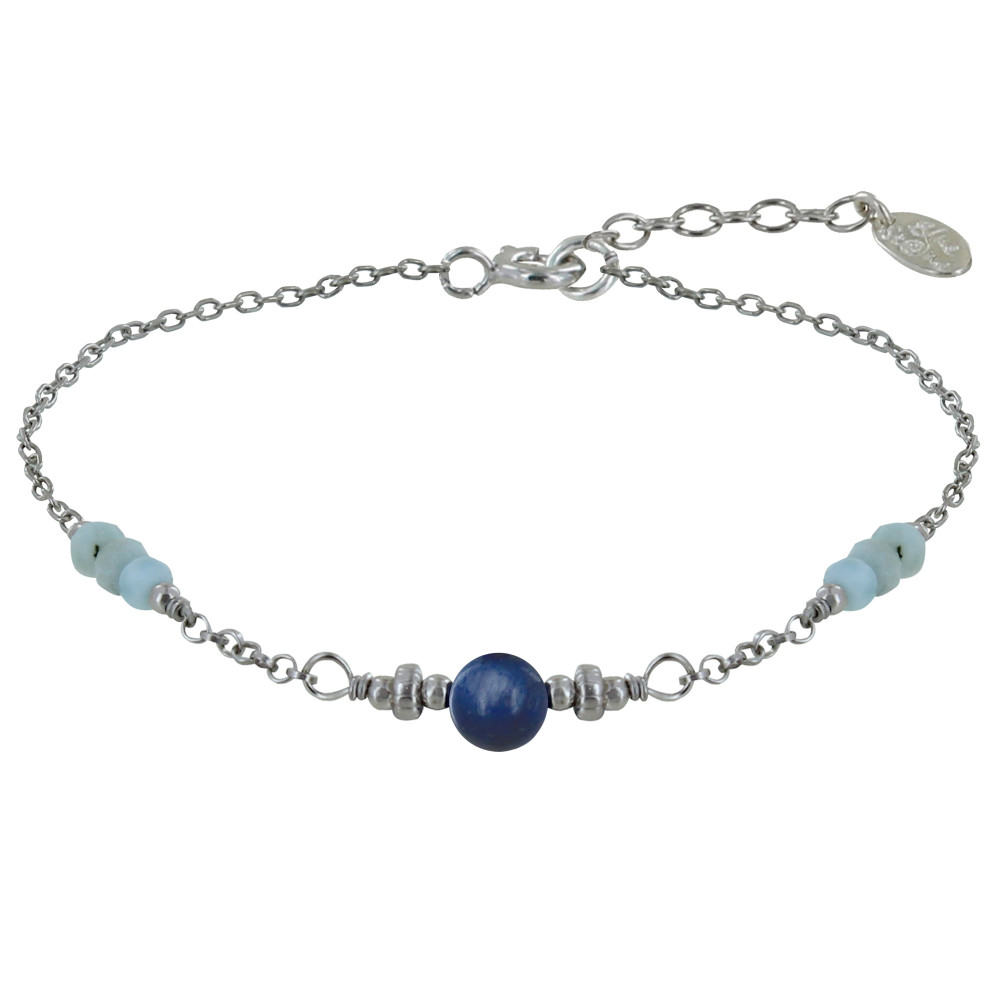 LES POULETTES BIJOUX Bracelet Argent Une Perle de Cyanite Six Petites Perles de Lari