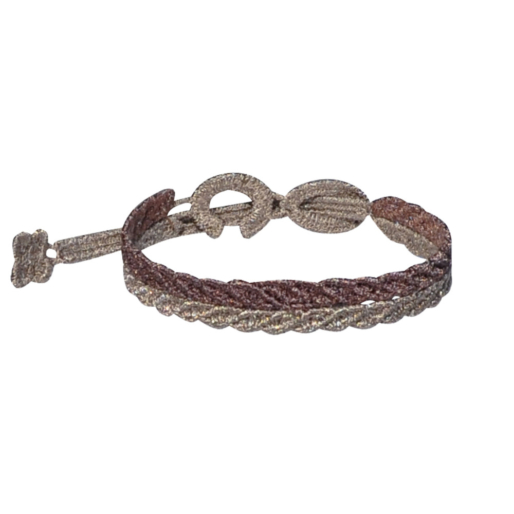 LES POULETTES BIJOUX Cruciani Bracelet Homme Dentelle Prospérité Bicolore Marron Fon